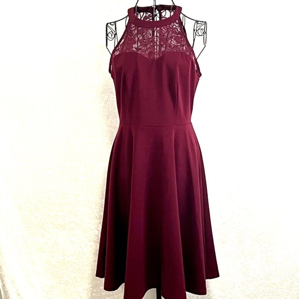 BBONLINEDRESS Lace Dress Womens M Bare Shoulder Wine Sundress Beachy Vaca Travel